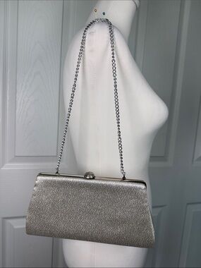 Boho Metallic Silver Evening Clutch beautiful closure & silver chain wedding bag